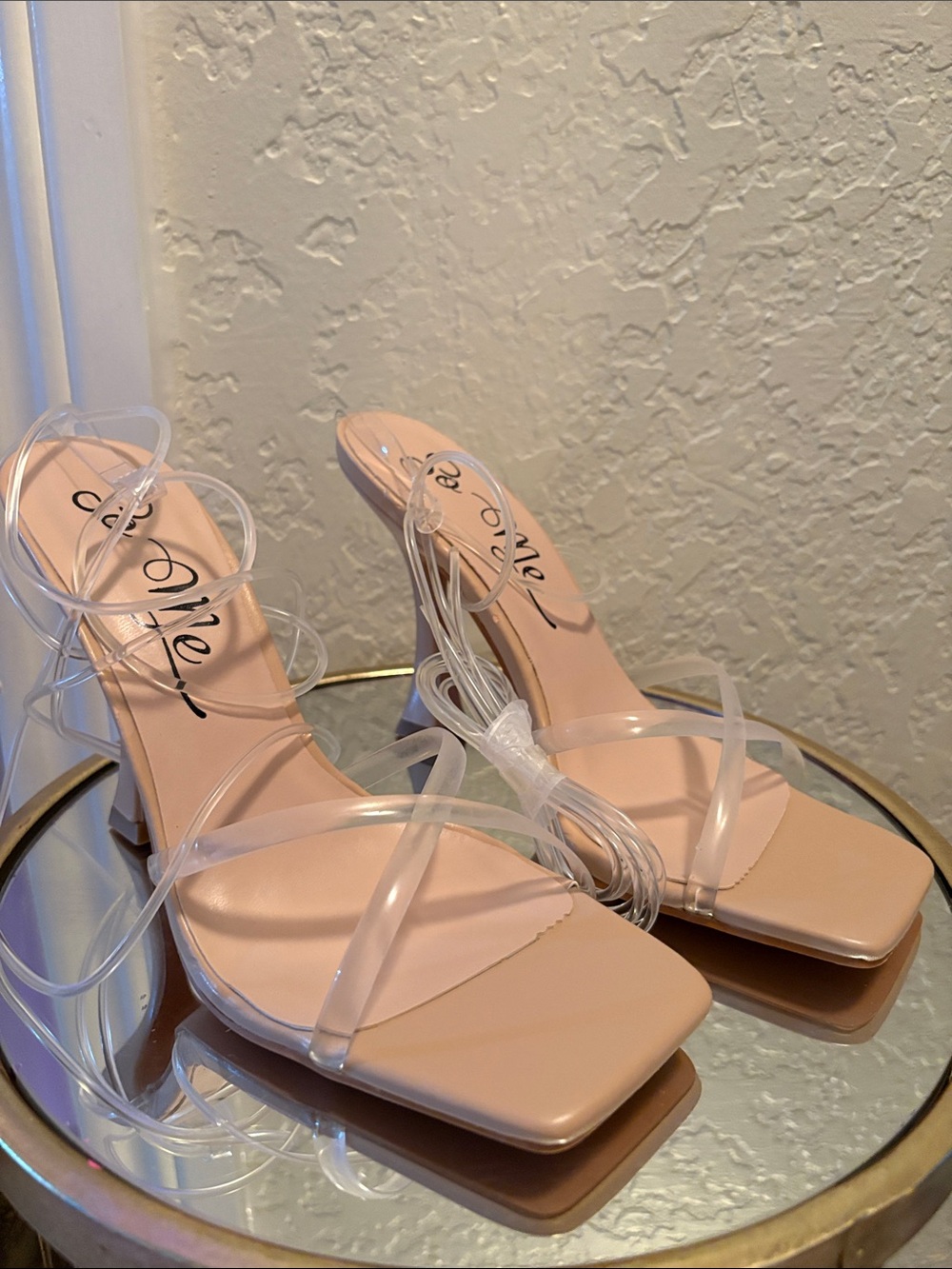 So Me Nude Clear-Strap Square-Toe Heeled Sandals